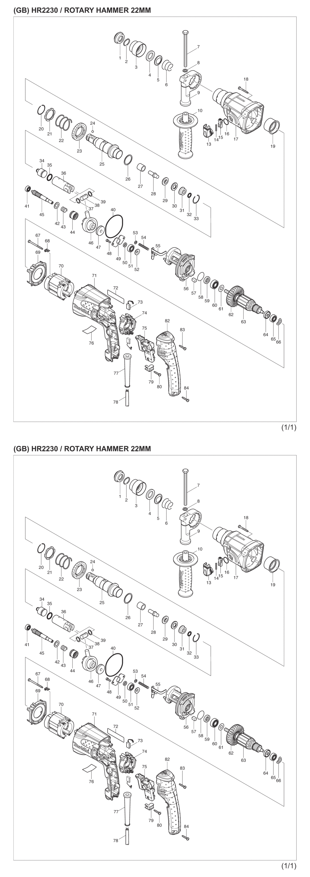 Makita HR2230X1 Rotary Hammer Spare Parts