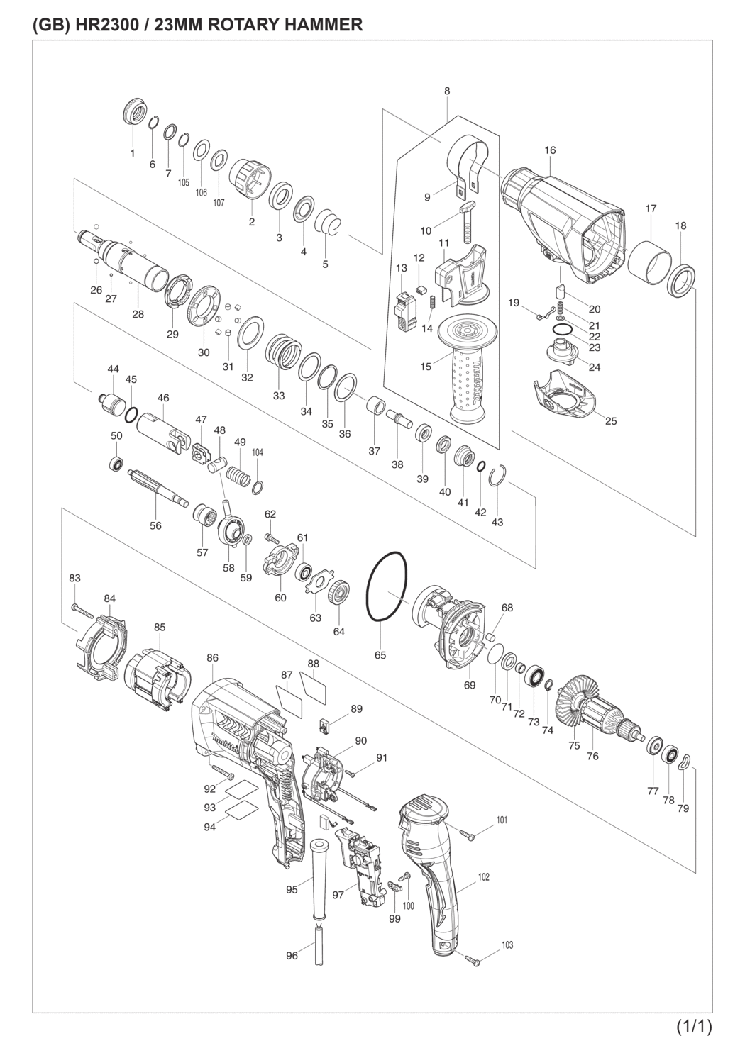 Makita HR2300 Rotary Hammer Spare Parts