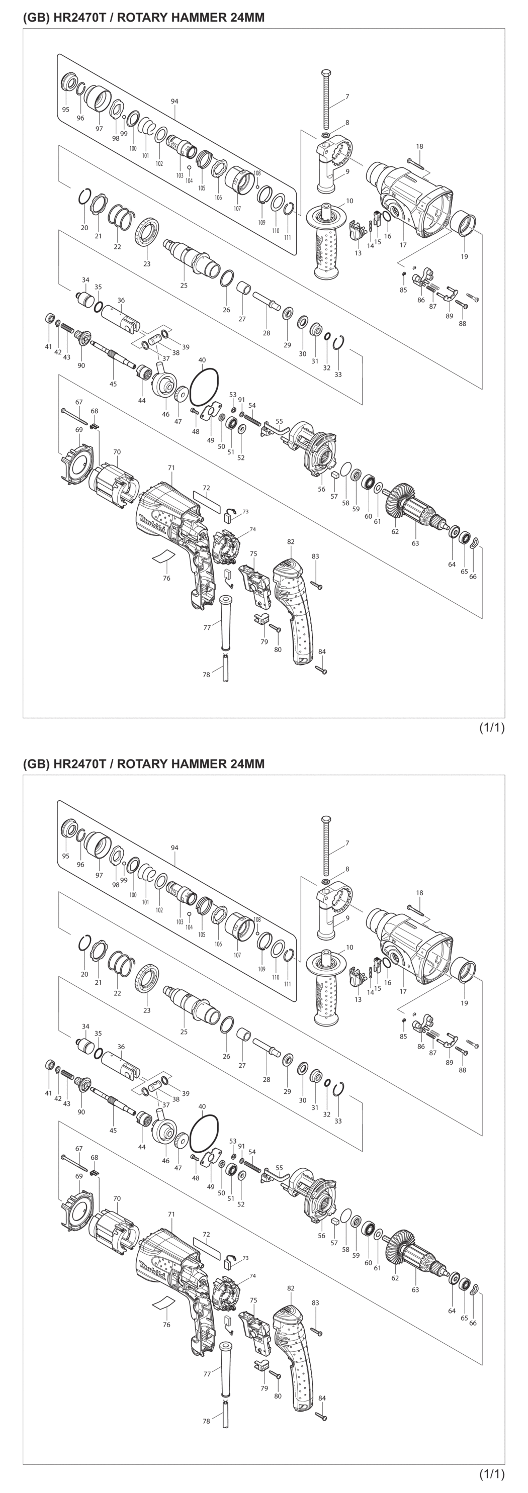 Makita HR2470T Combination Hammer Spare Parts