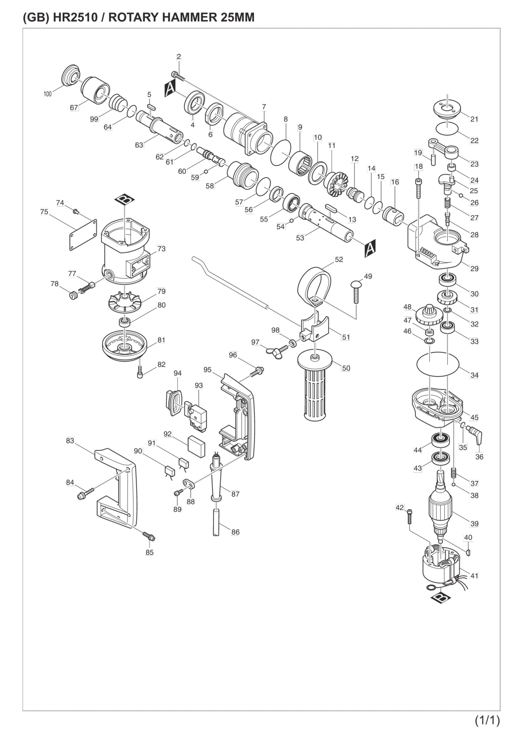 Makita HR2510 Rotary Hammer Spare Parts
