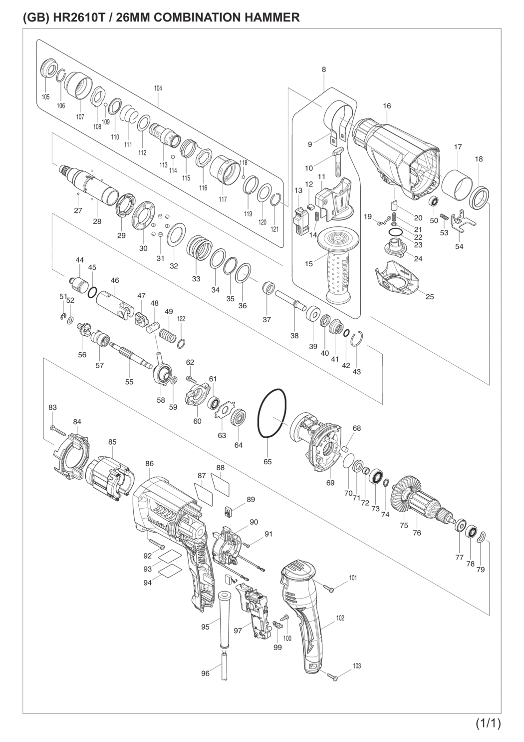 Makita HR2610T Combination Hammer Spare Parts