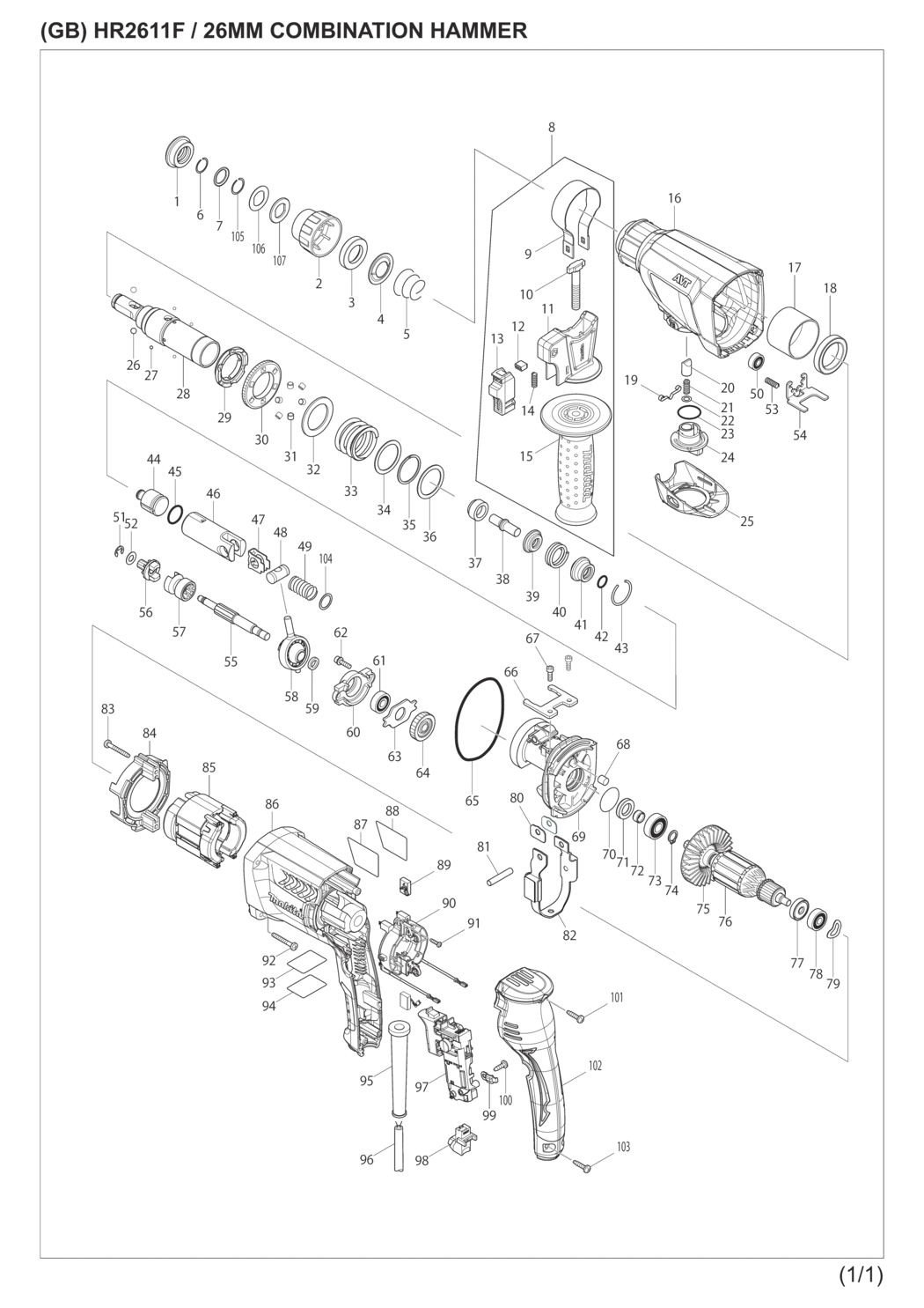 Makita HR2611FX3 Combination Hammer Spare Parts