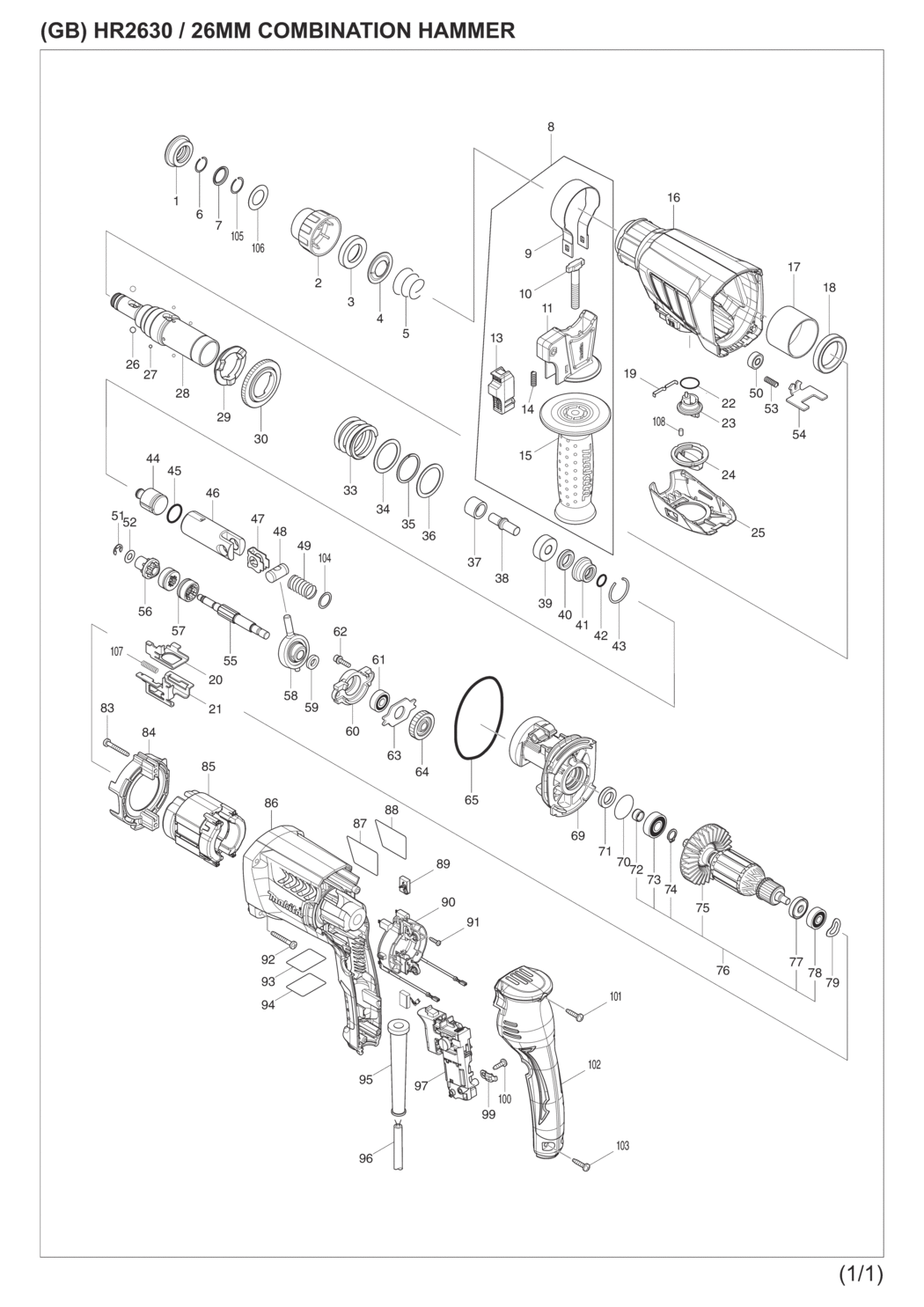 Makita HR2630 Combination Hammer Spare Parts