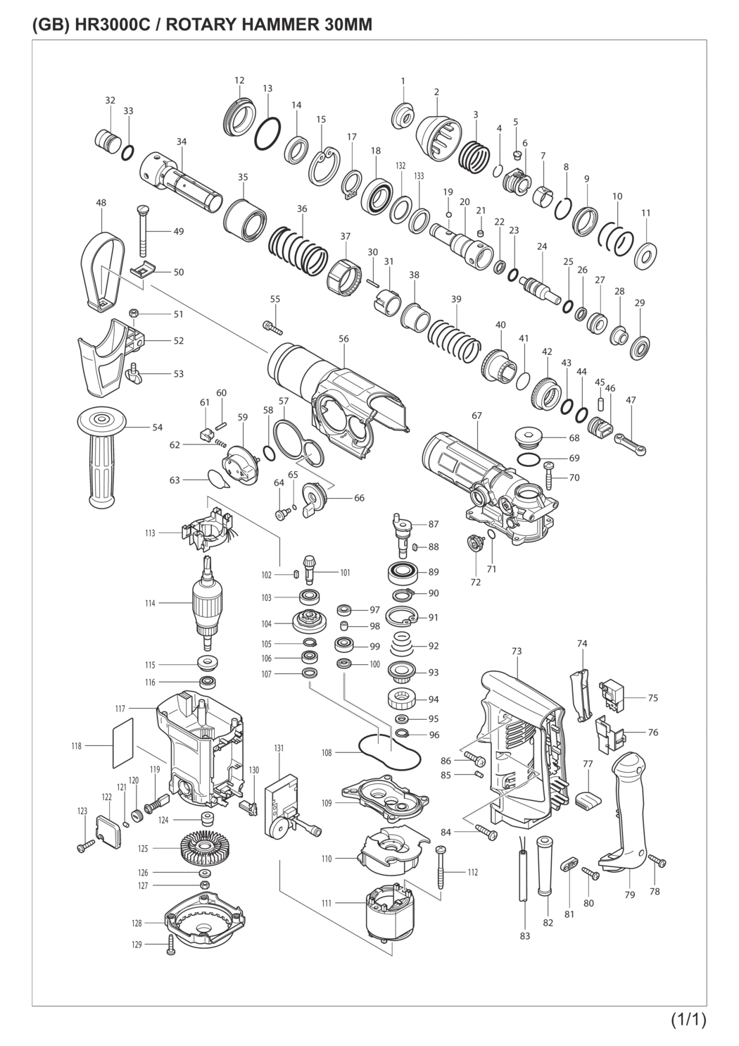 Makita HR3000C Combination Hammer Spare Parts