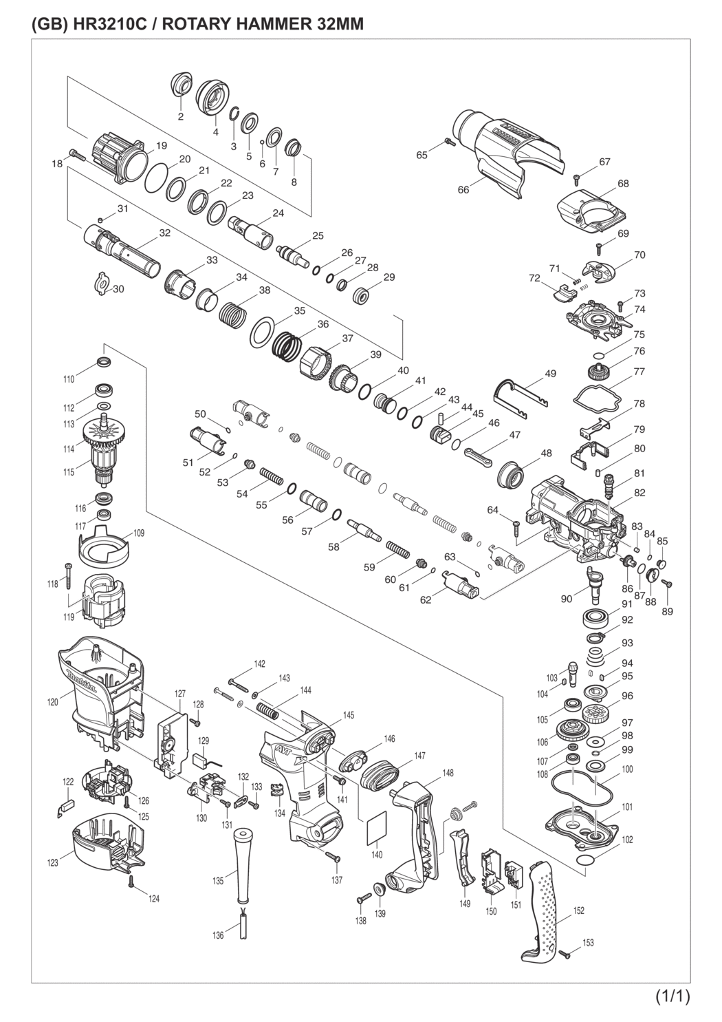 Makita HR3210C Combination Hammer Spare Parts