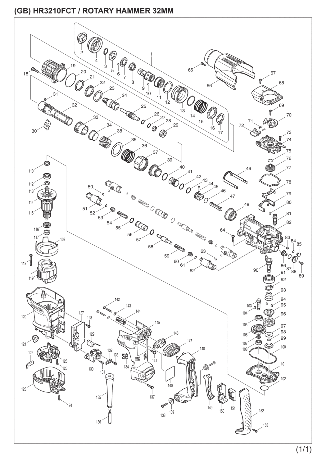 Makita HR3210FCT Combination Hammer Spare Parts