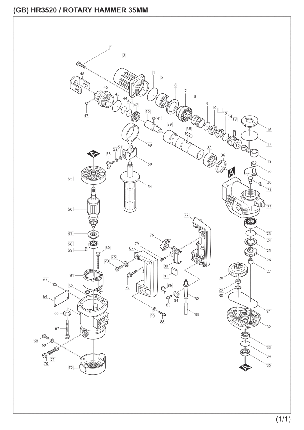 Makita HR3520 Rotary Hammer Spare Parts