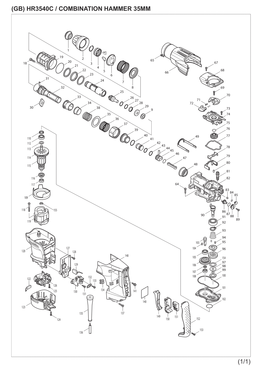 Makita HR3540C Combination Hammer Spare Parts