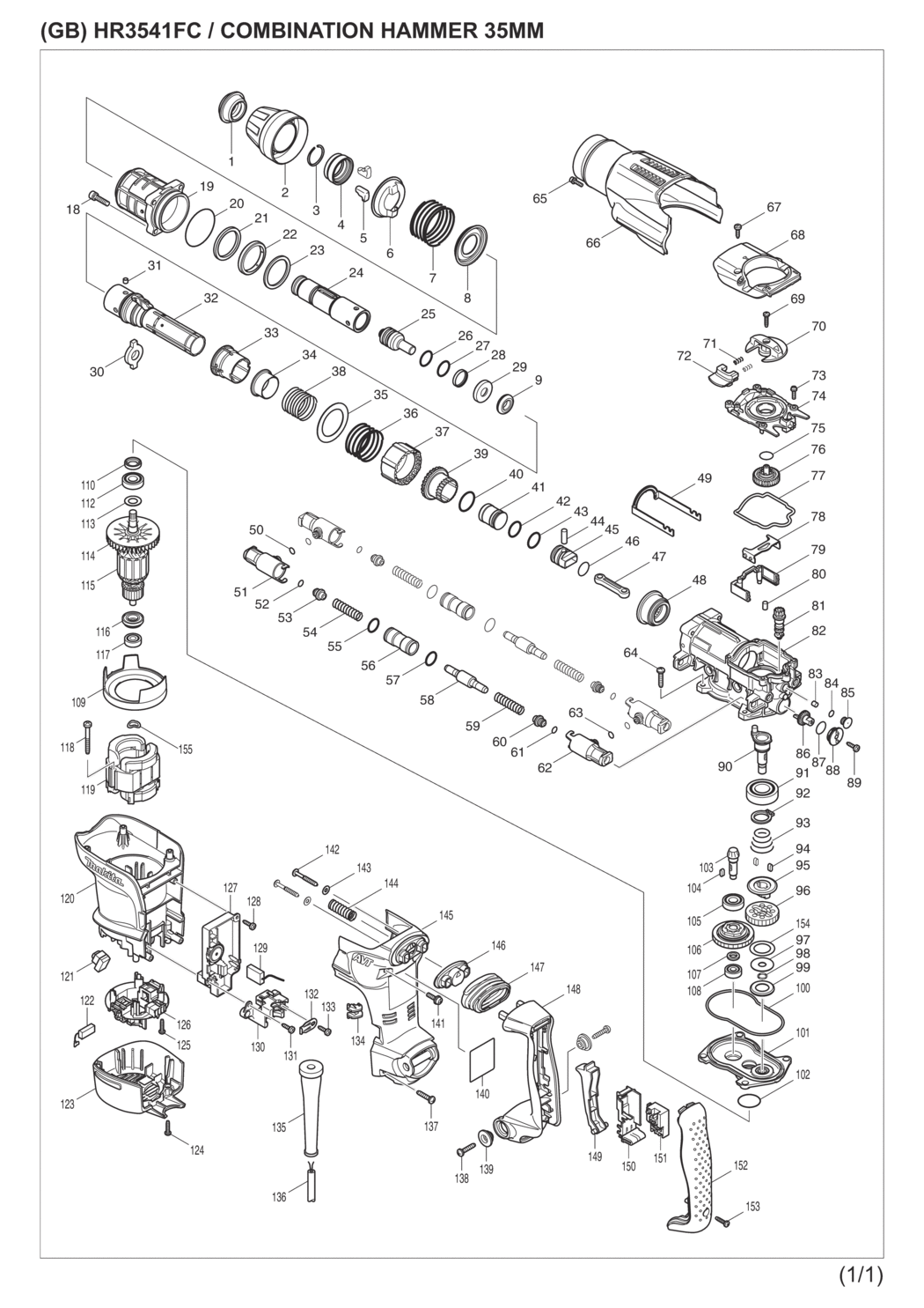 Makita HR3541FC Combination Hammer Spare Parts