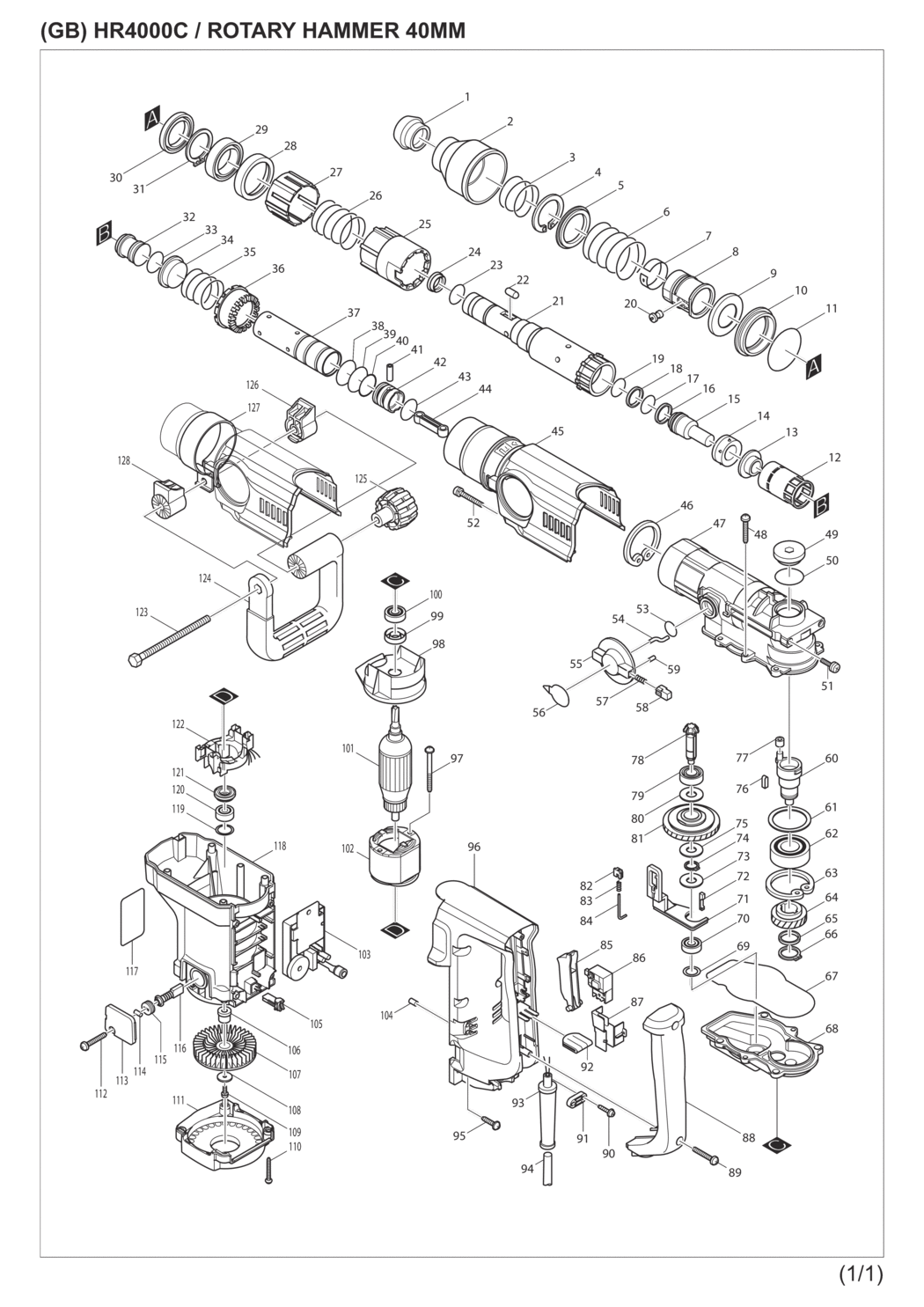 Makita HR4000C Rotary Hammer Spare Parts