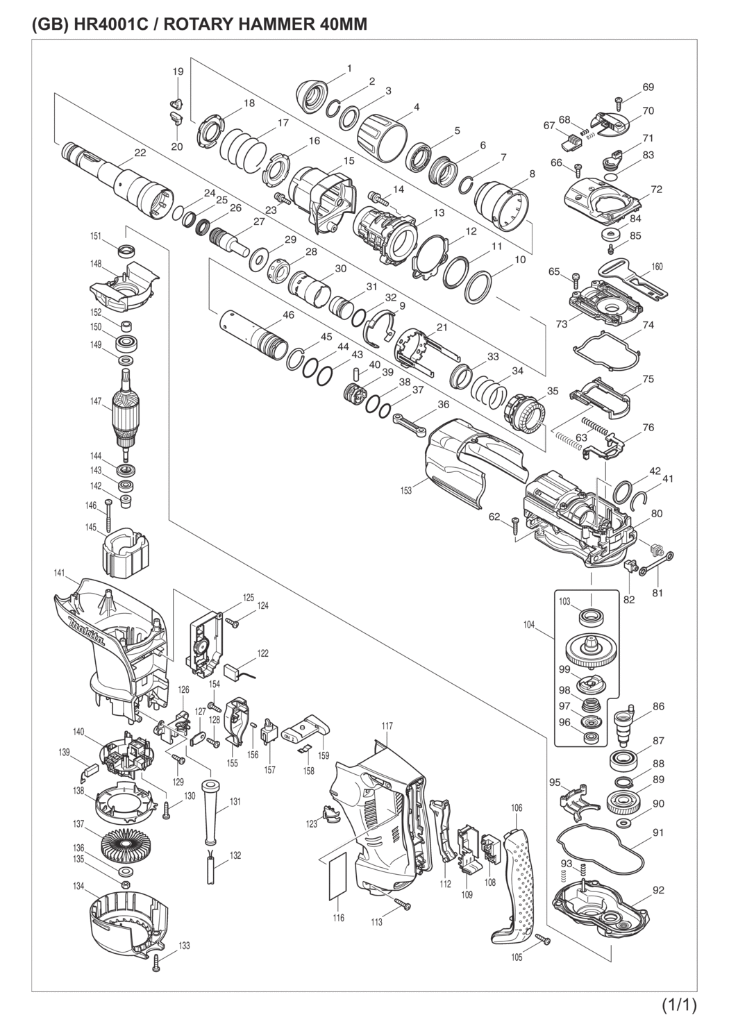 Makita HR4001C Rotary Hammer Spare Parts