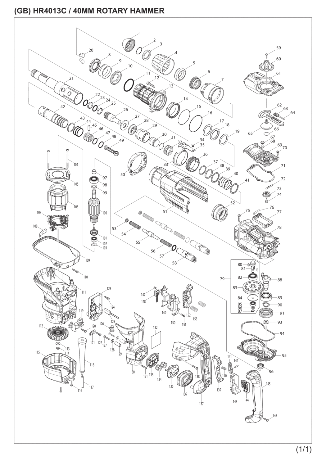 Makita HR4013C Rotary Hammer Spare Parts