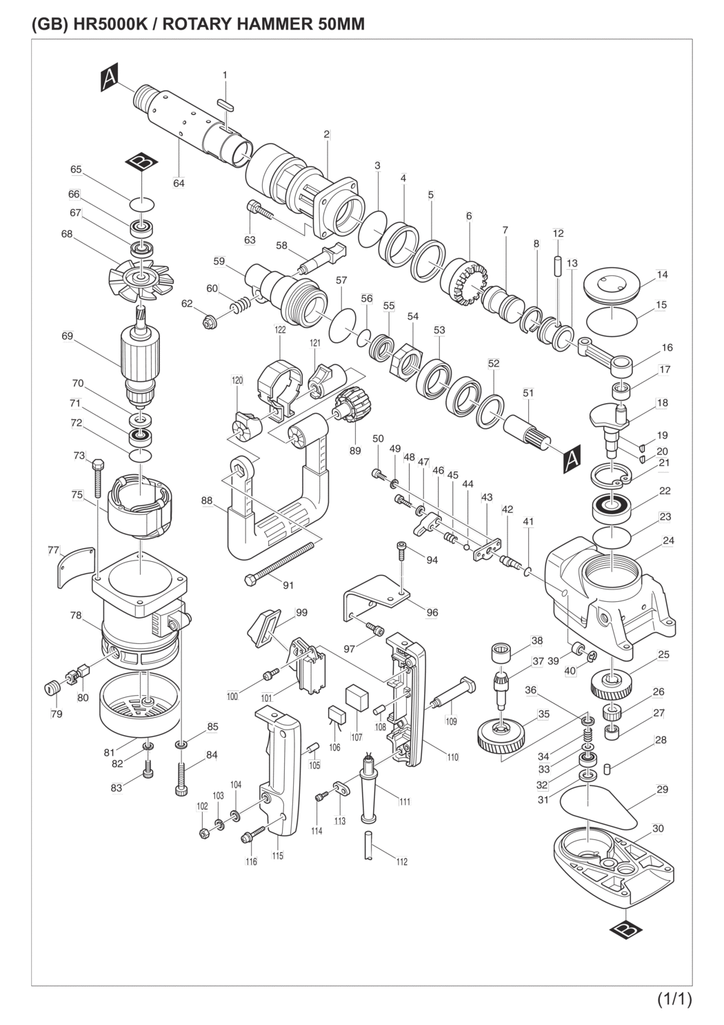 Makita HR5000K Rotary Hammer Spare Parts