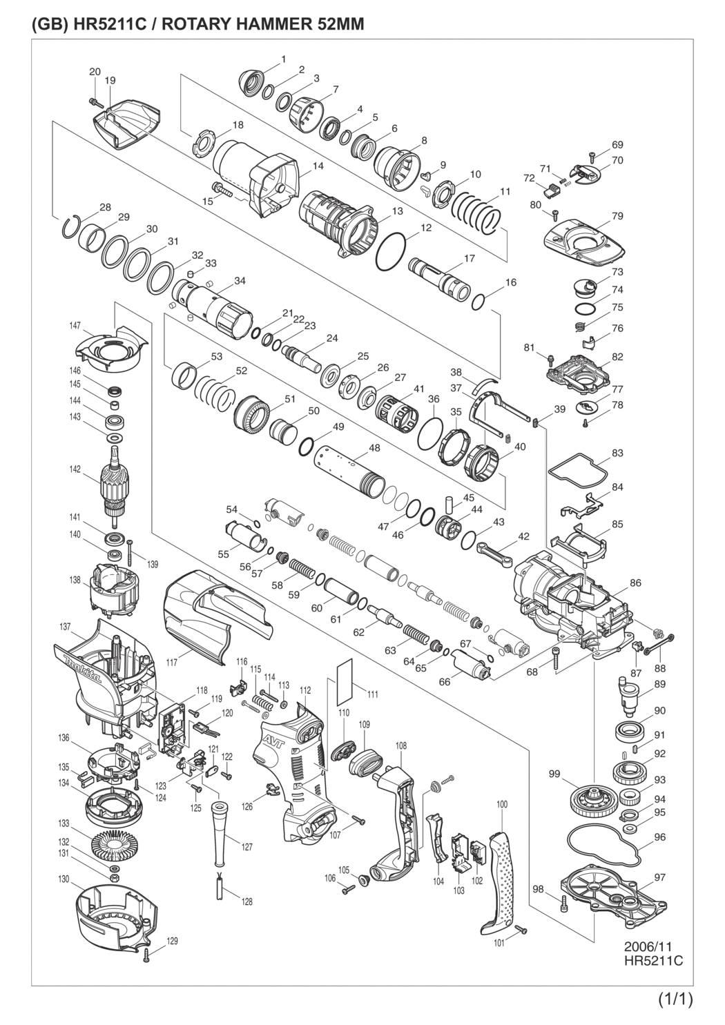 Makita HR5211C Rotary Hammer Spare Parts