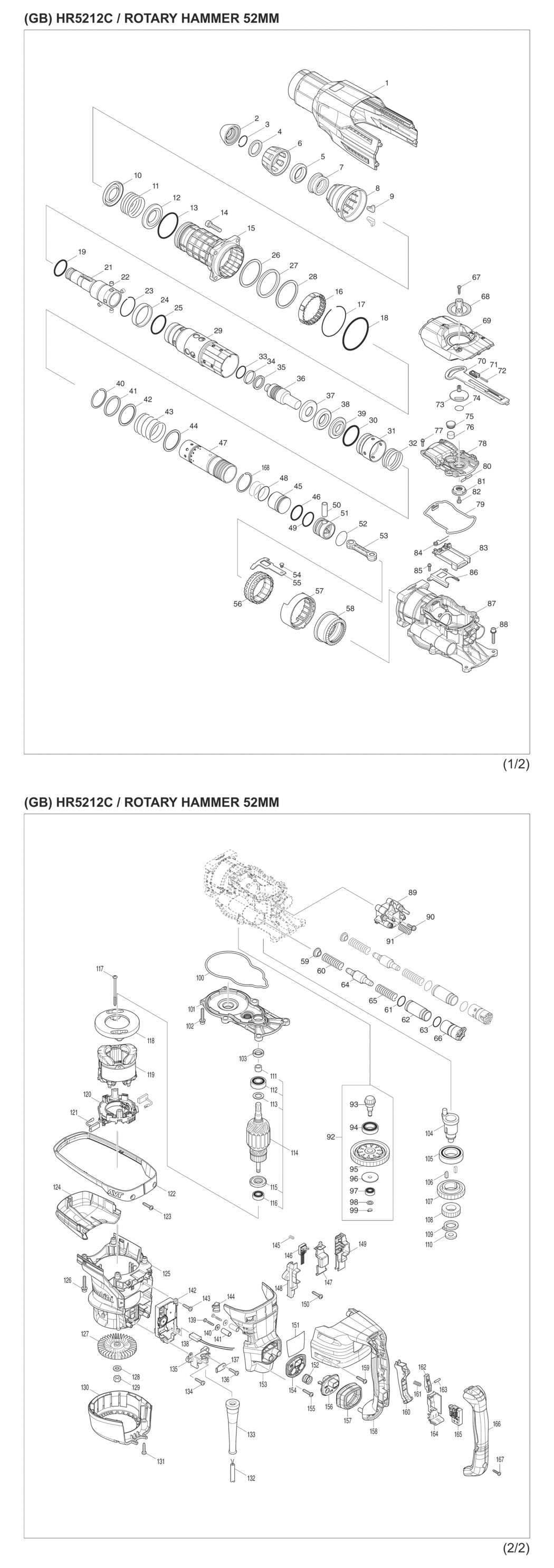 Makita HR5212C Rotary Hammer Spare Parts