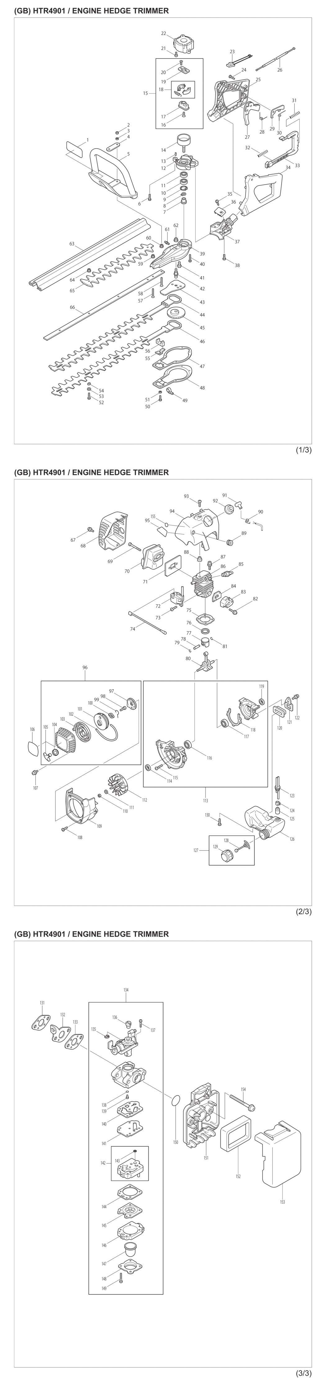 Makita HTR4901 Petrol Hedge Trimmer Spare Parts