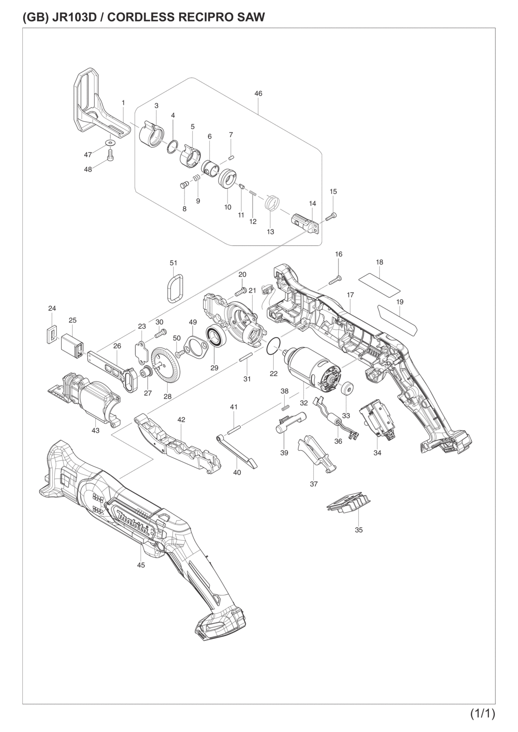 Makita JR103DZ Cordless Recipro Saw Spare Parts