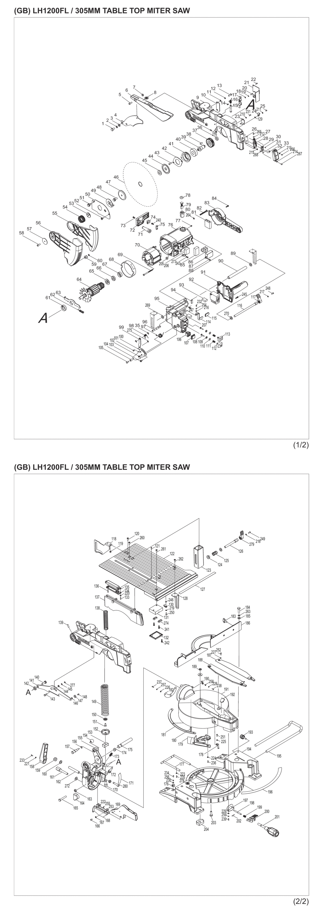 Makita LH1200FL Table Top Miter Saw Spare Parts