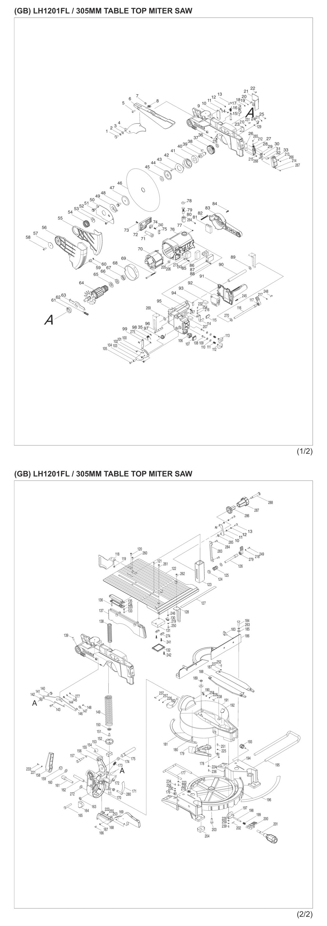 Makita LH1201FL Table Top Miter Saw Spare Parts