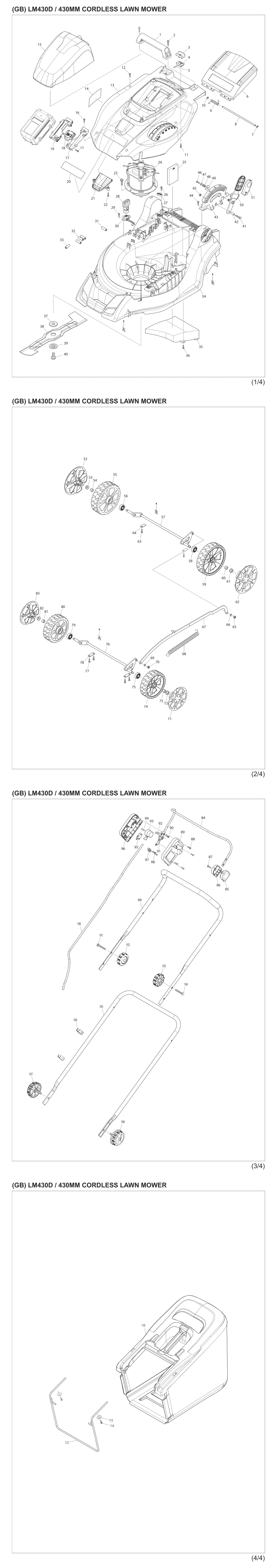 Makita LM430DWB Cordless Lawn Mower Spare Parts