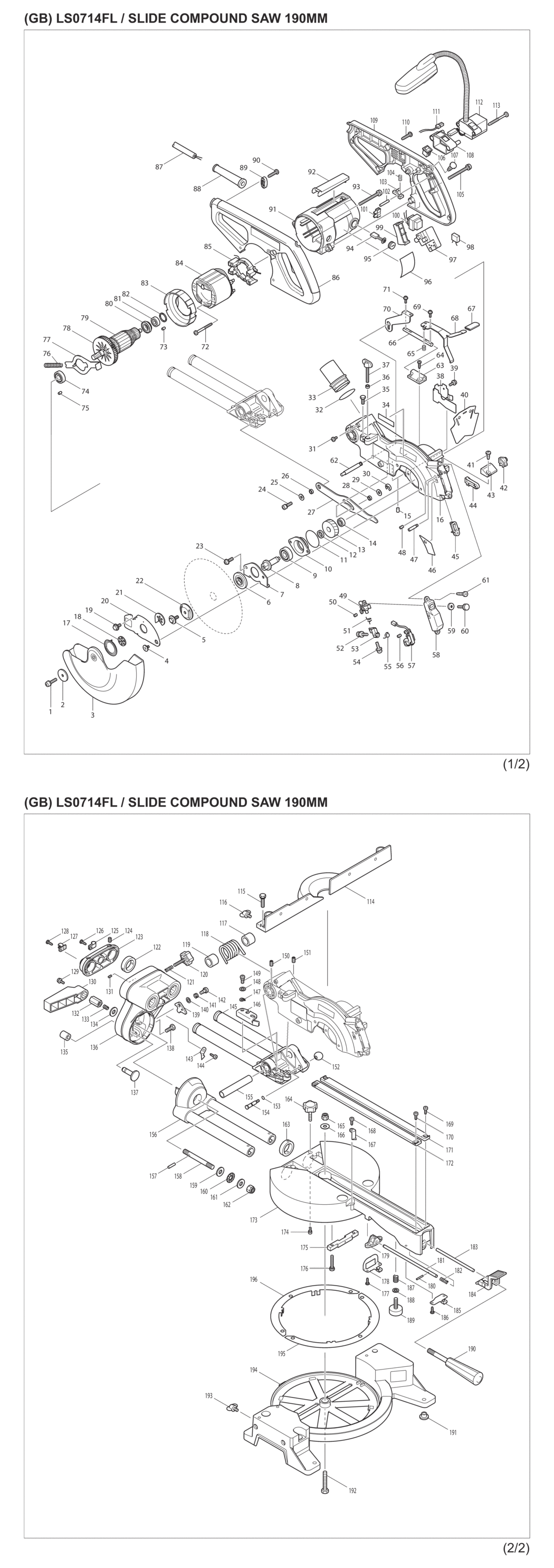 Makita LS0714FL Slide Compound Saw Spare Parts