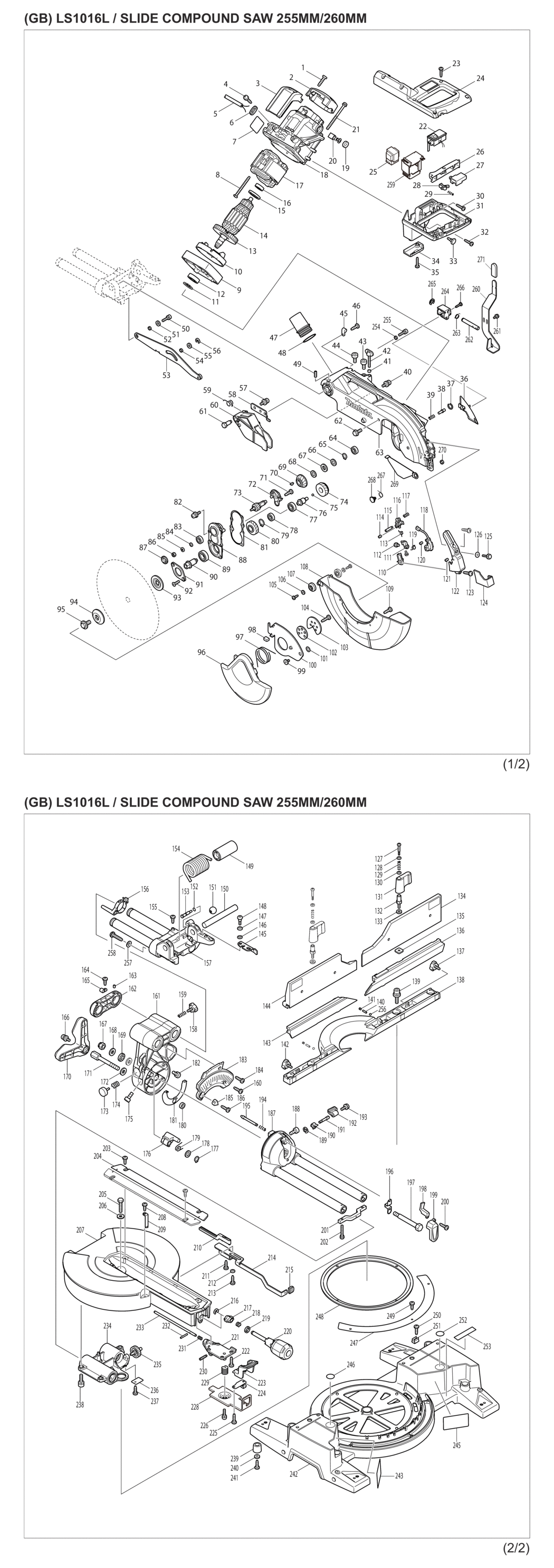 Makita LS1016L Slide Compound Miter Saw Spare Parts