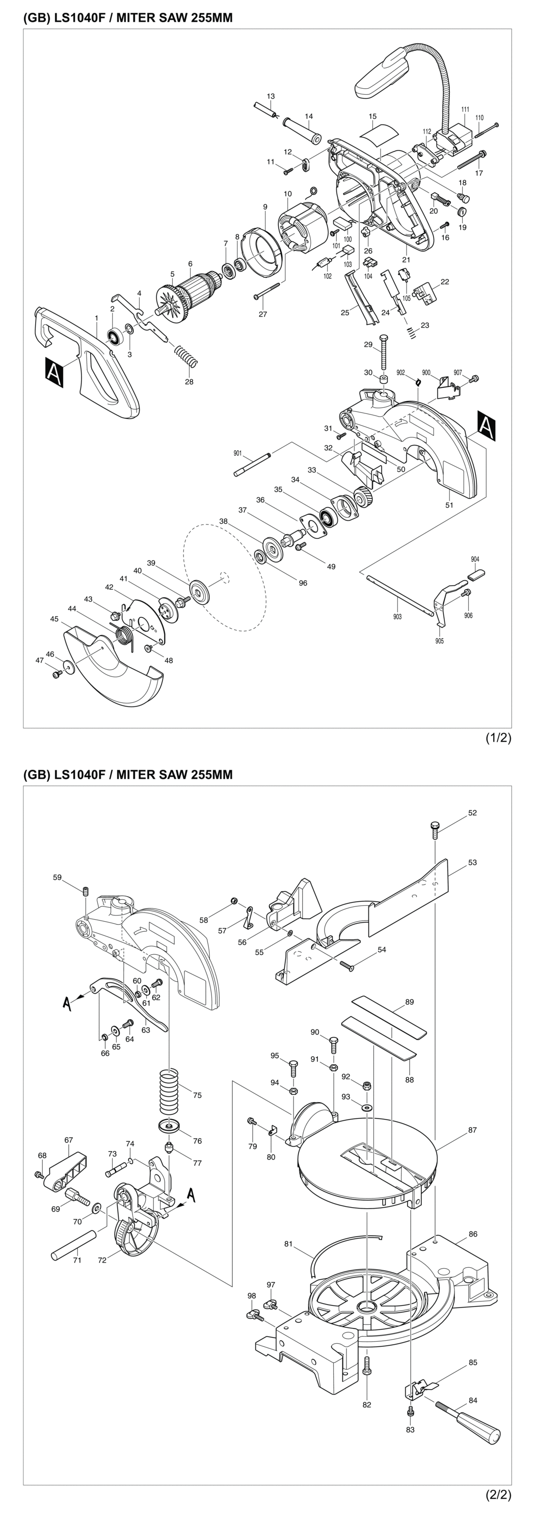Makita LS1040F Compound Miter Saw Spare Parts