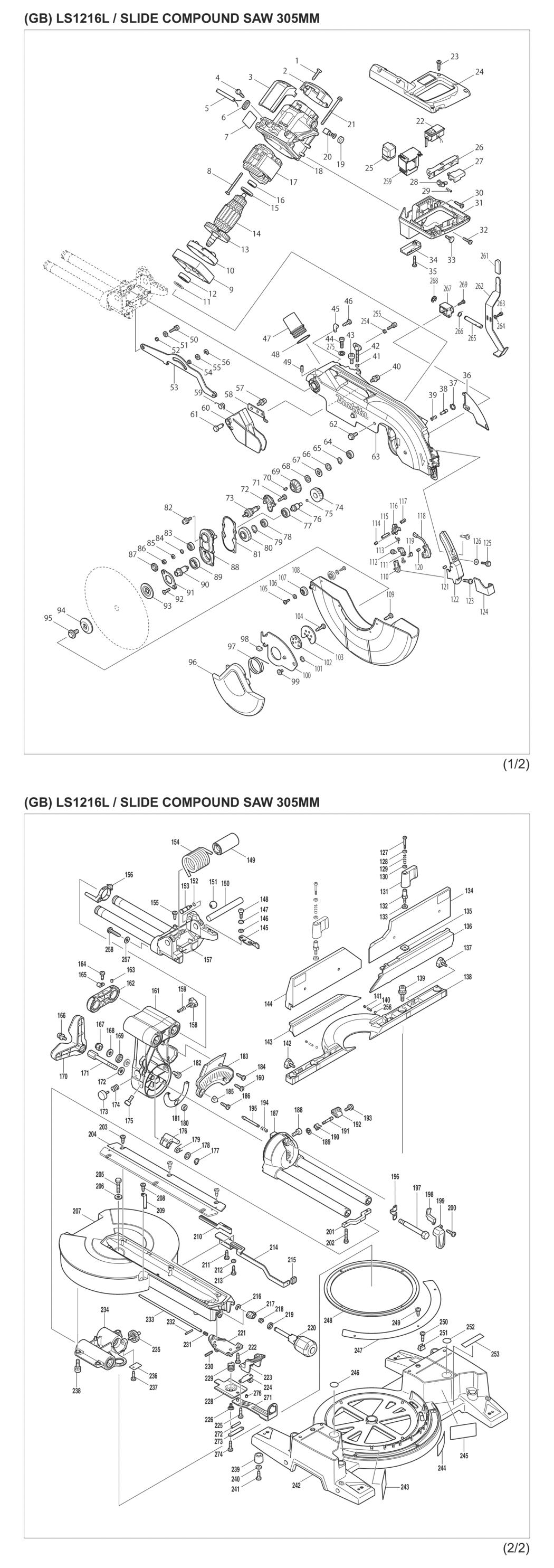 Makita LS1216L Slide Compound Saw Spare Parts