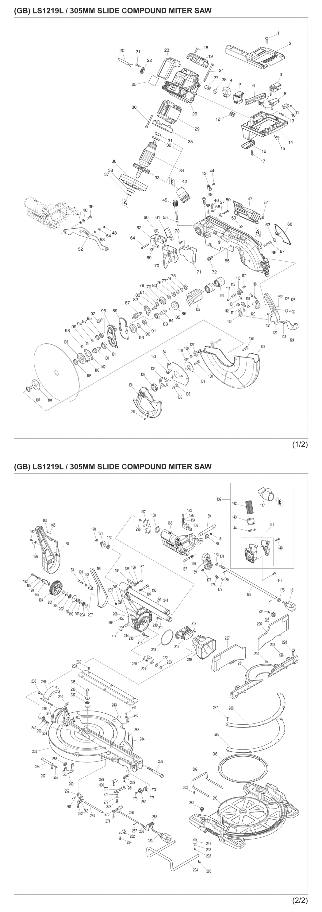 Makita LS1219L Slide Compound Miter Saw Spare Parts