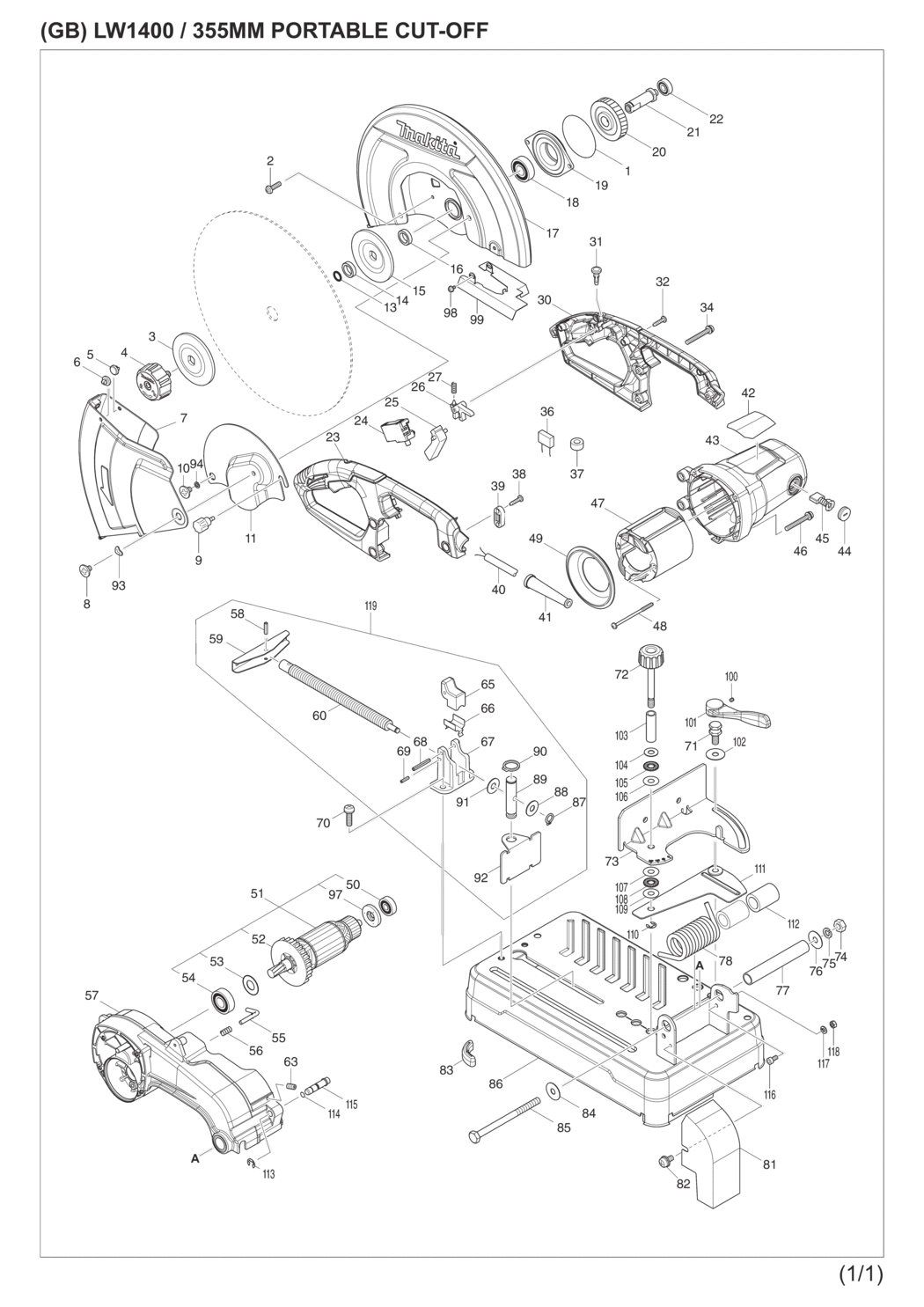 Makita LW1400 Portable Cut-off Spare Parts