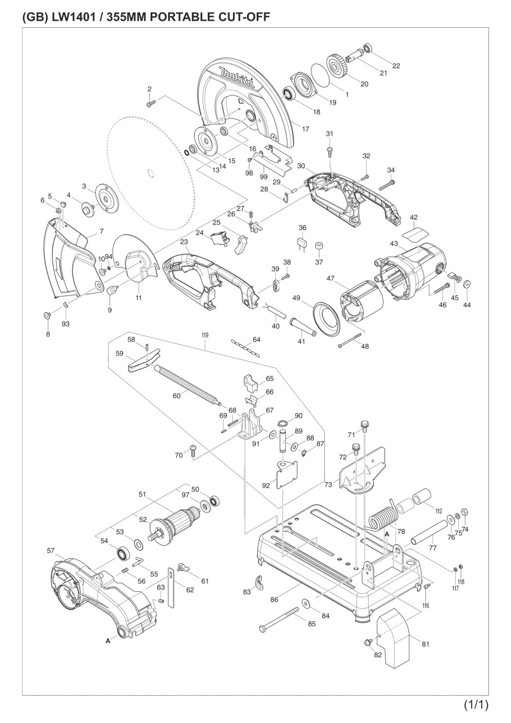 Makita LW1401S Portable Cut-off Spare Parts