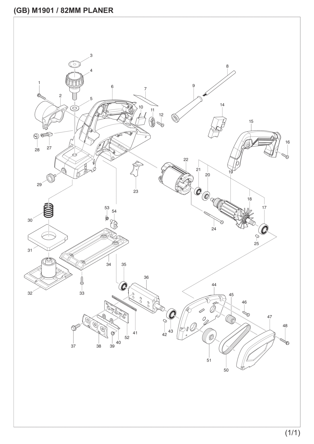 Makita M1901 Power Planer Spare Parts