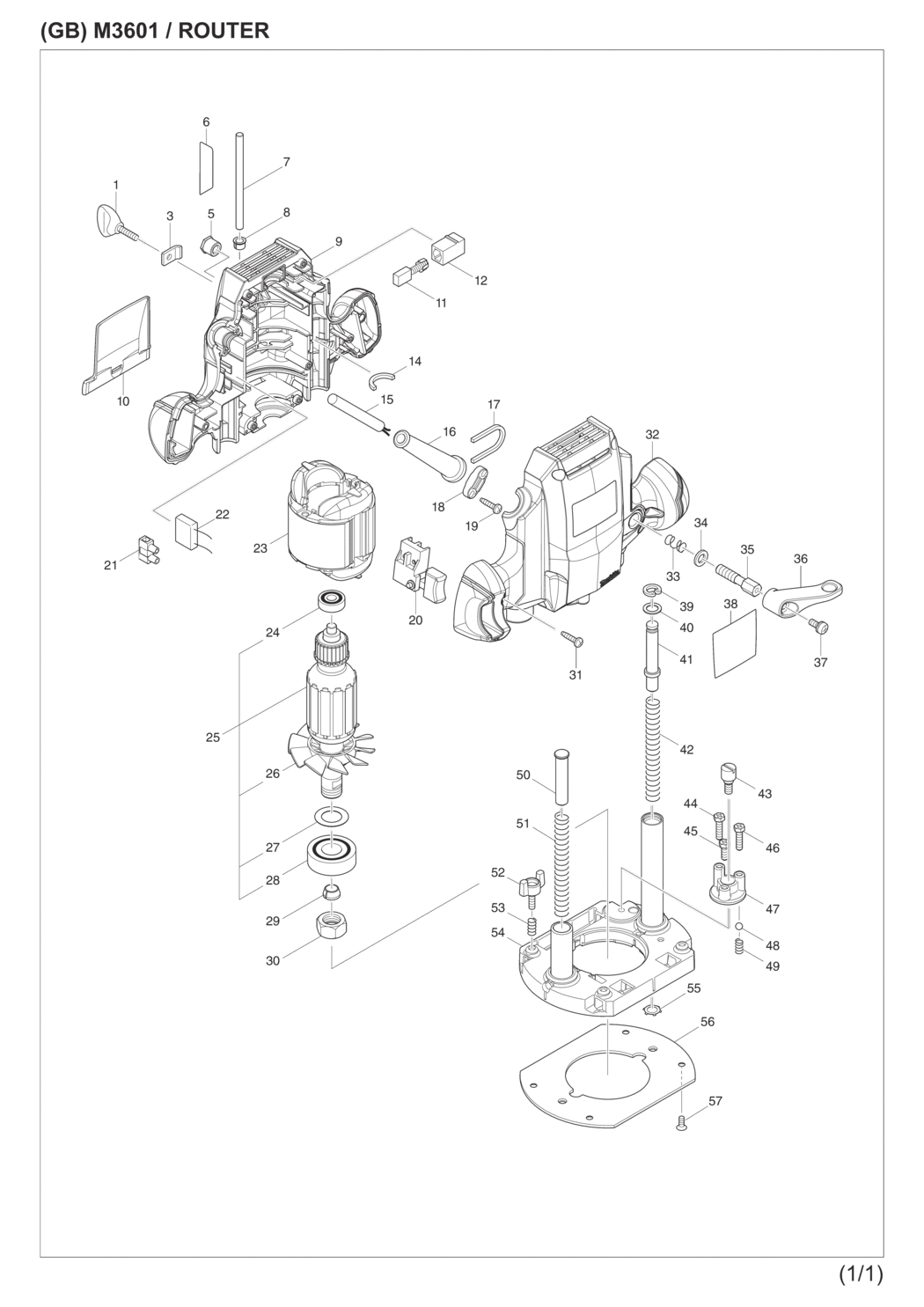 Makita M3601 Router Spare Parts