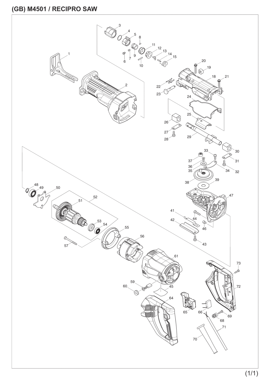 Makita M4501 Recipro Saw Spare Parts