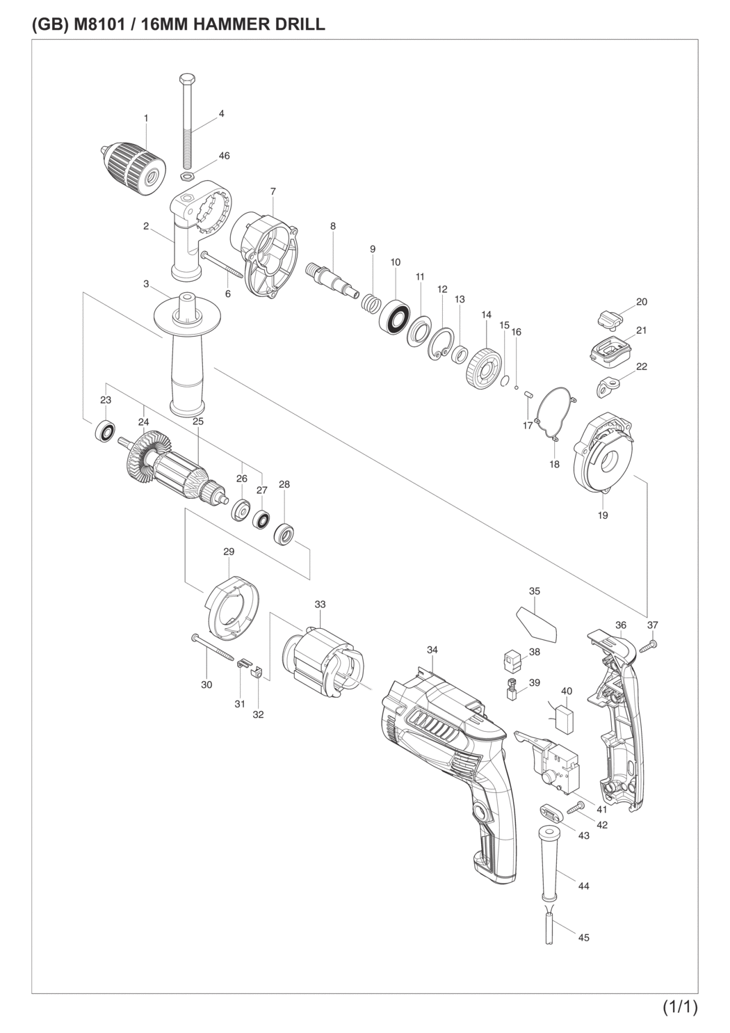 Makita M8101K Hammer Drill Spare Parts