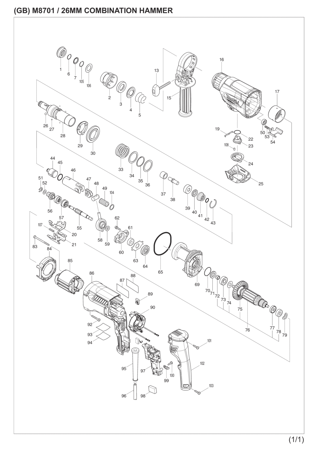 Makita M8701 Combination Hammer Spare Parts