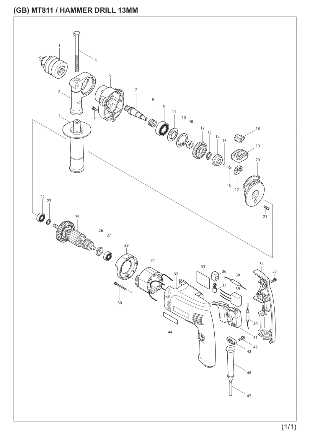 Makita MT811 Hammer Drill Spare Parts