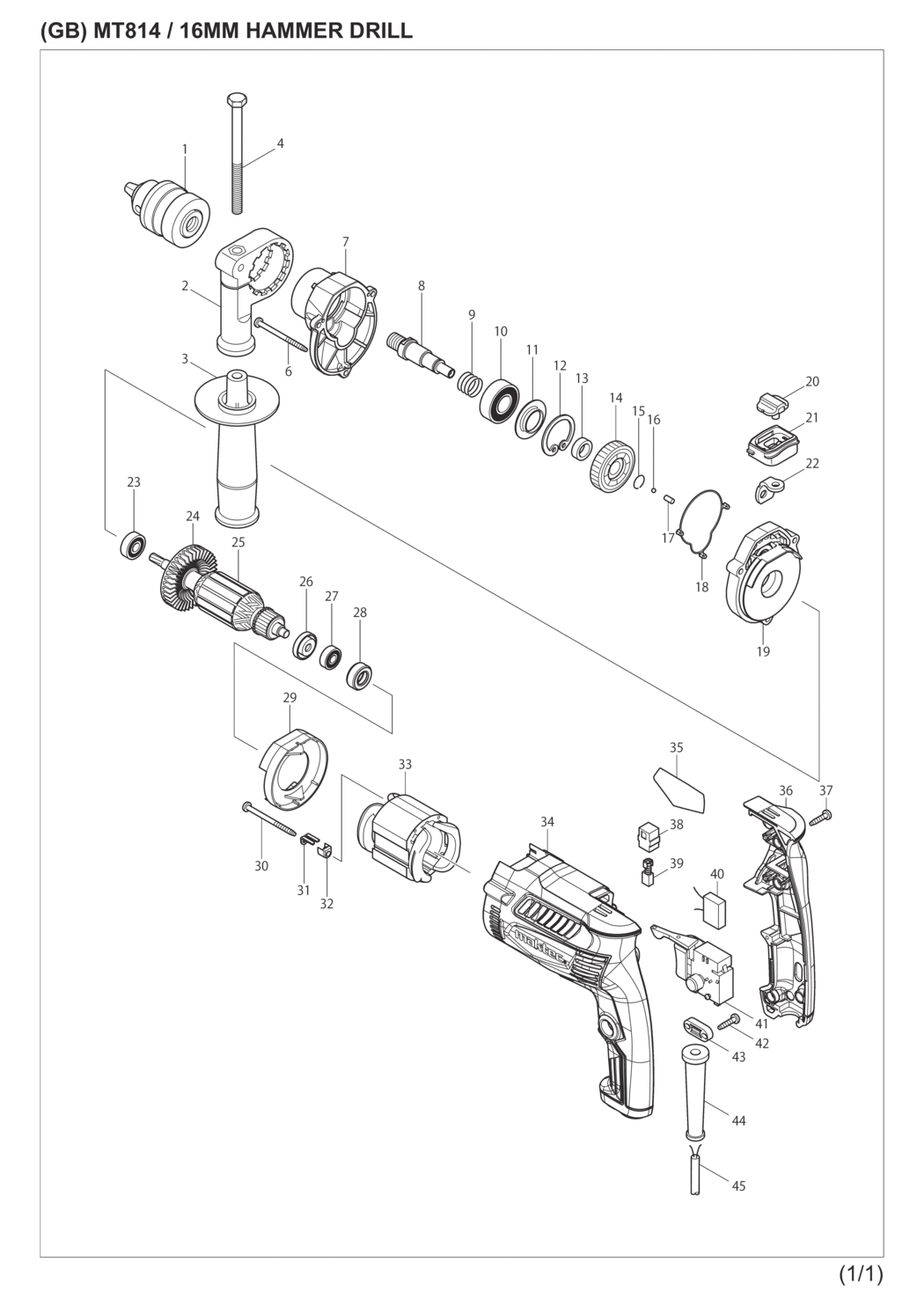 Makita MT814 Hammer Drill Spare Parts