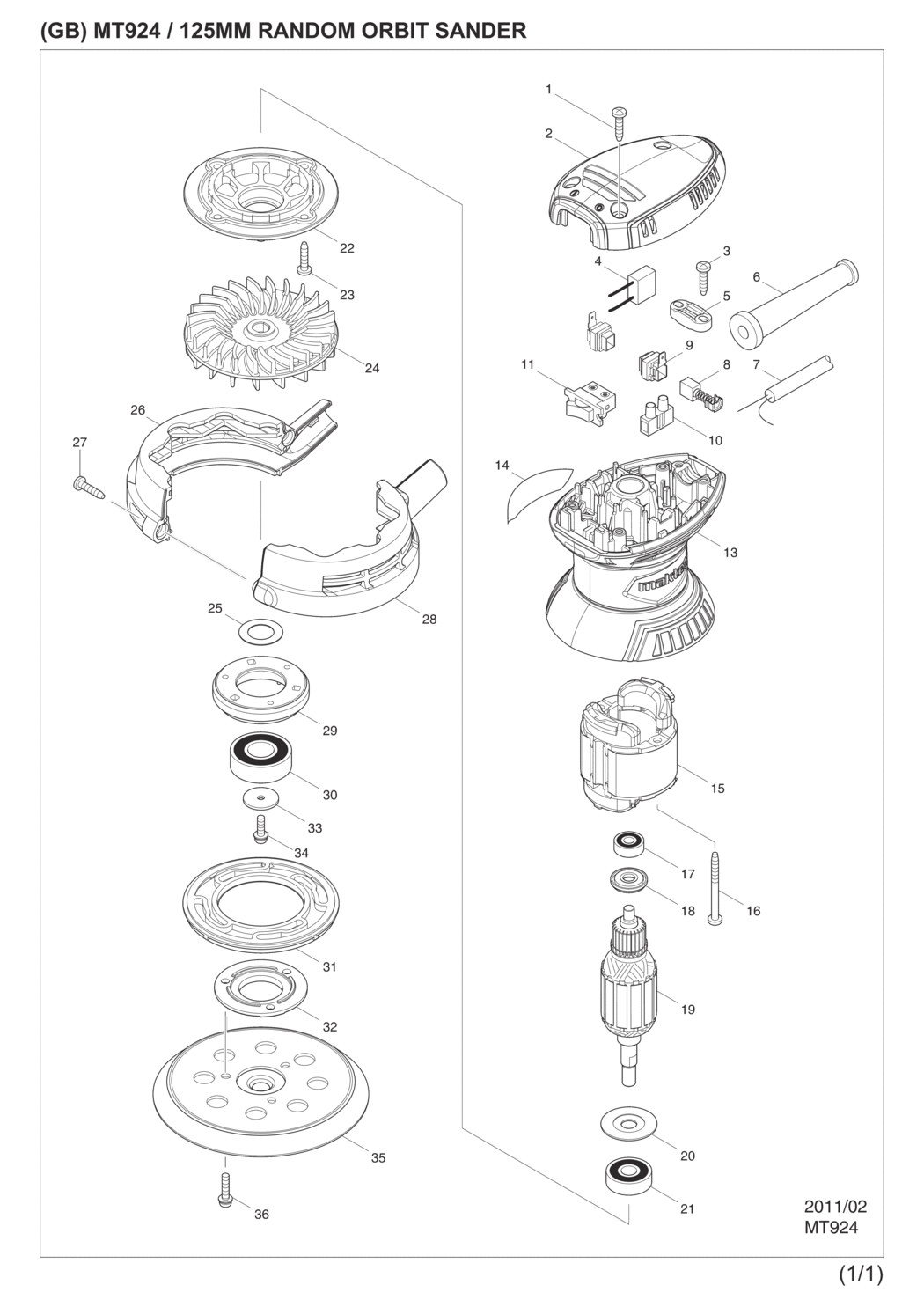 Makita MT924 Random Orbit Sander Spare Parts