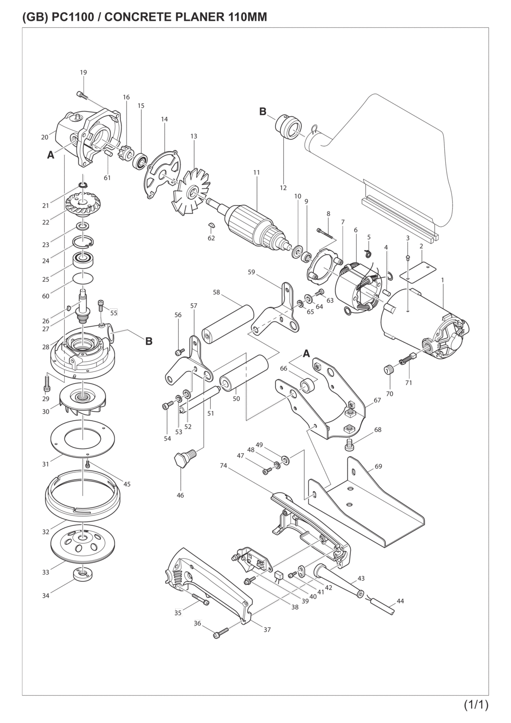 Makita PC1100 Concrete Planer Spare Parts