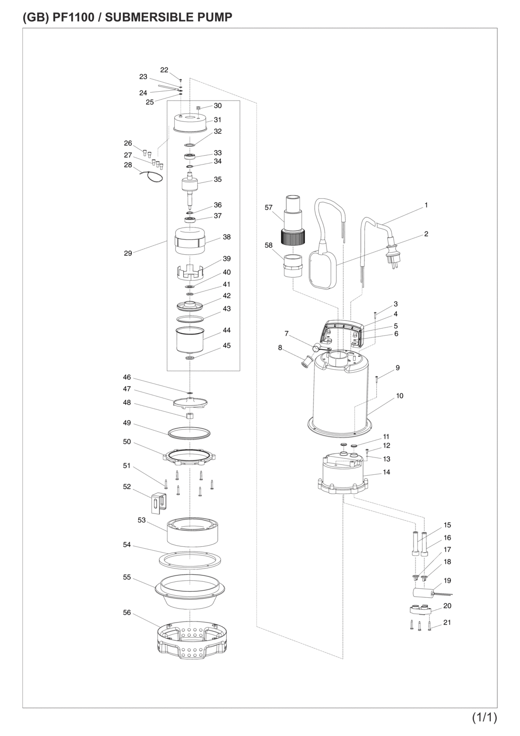 Makita PF1100 Submersible Pump Spare Parts