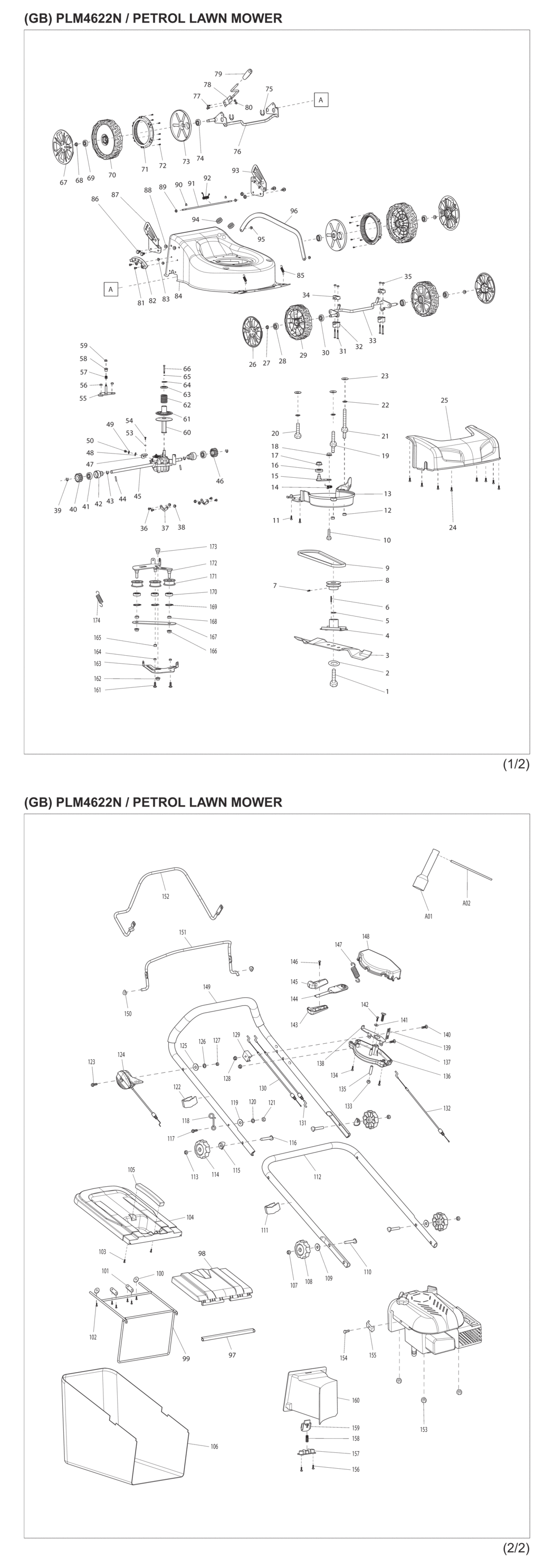 Makita PLM4622N Petrol Lawn Mower Spare Parts