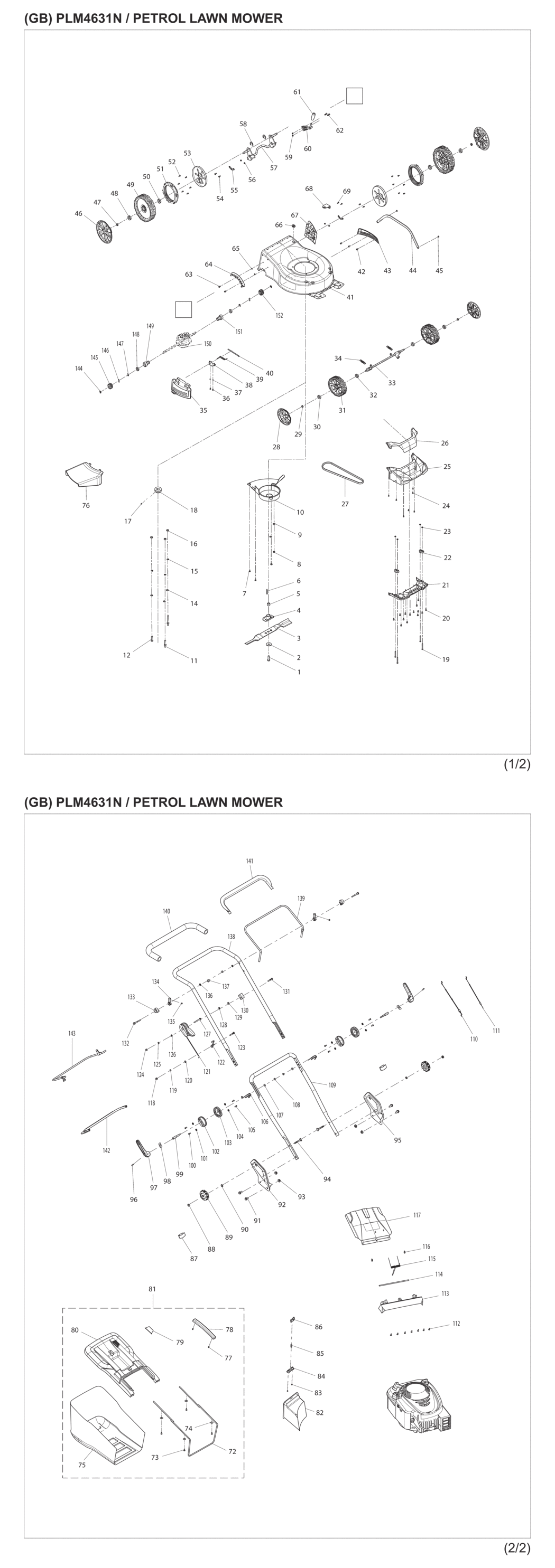 Makita PLM4631N Petrol Lawn Mower Spare Parts