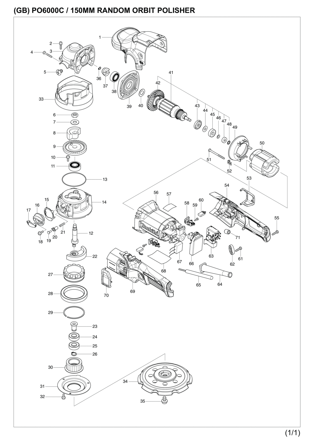 Makita PO6000C Random Orbit Polisher Spare Parts