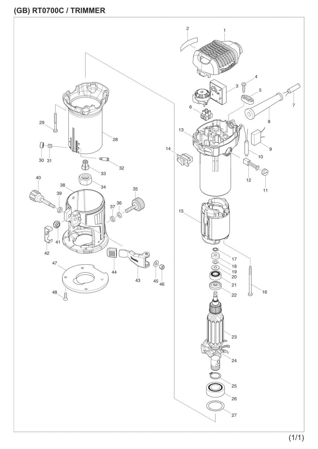 maskulinitet stenografi Overflødig Makita RT0700C Trimmer Spare Parts | Miles Tool & Machinery Centre