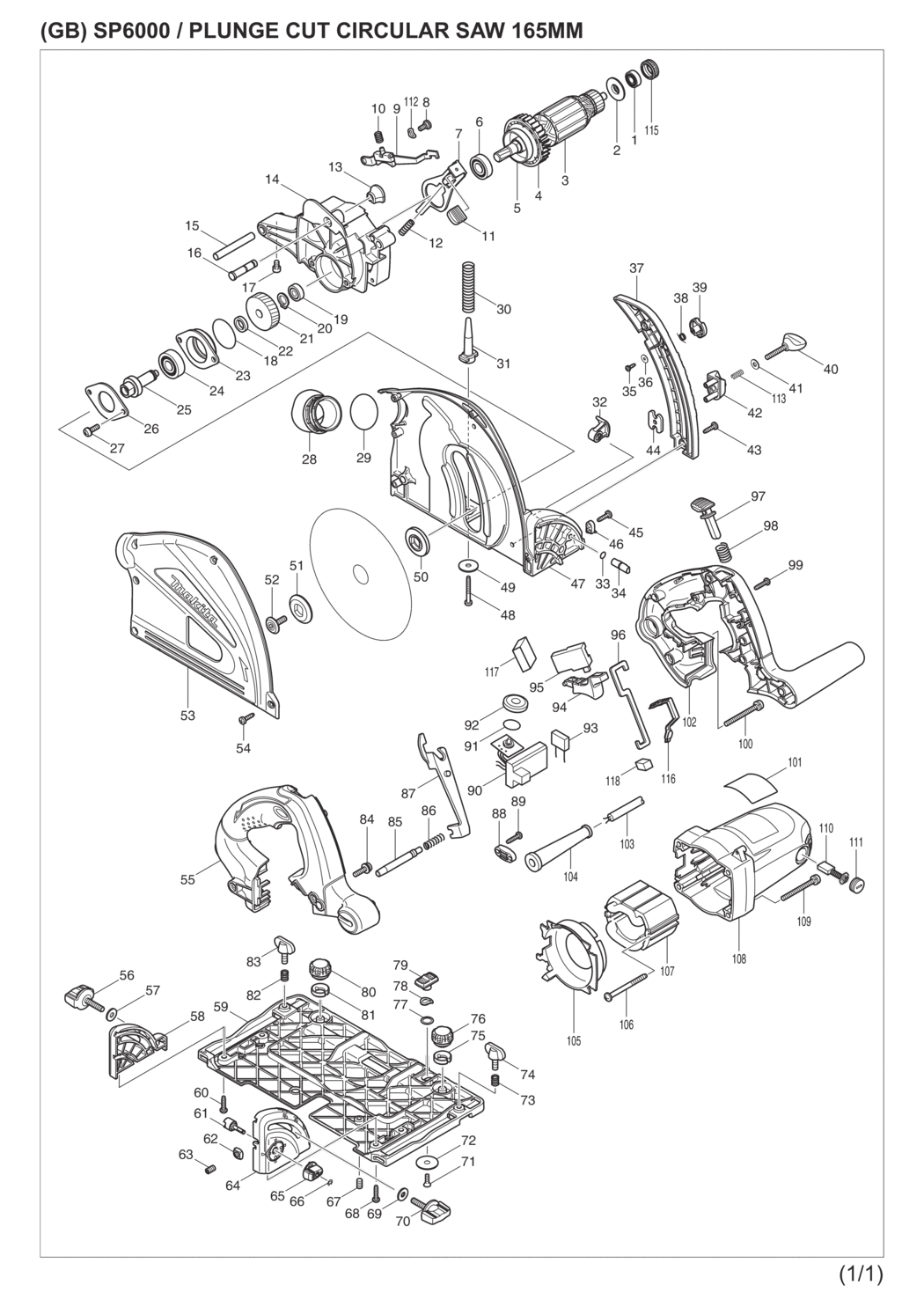 Makita SP6000J Plunge Cut Circular Saw Spare Parts