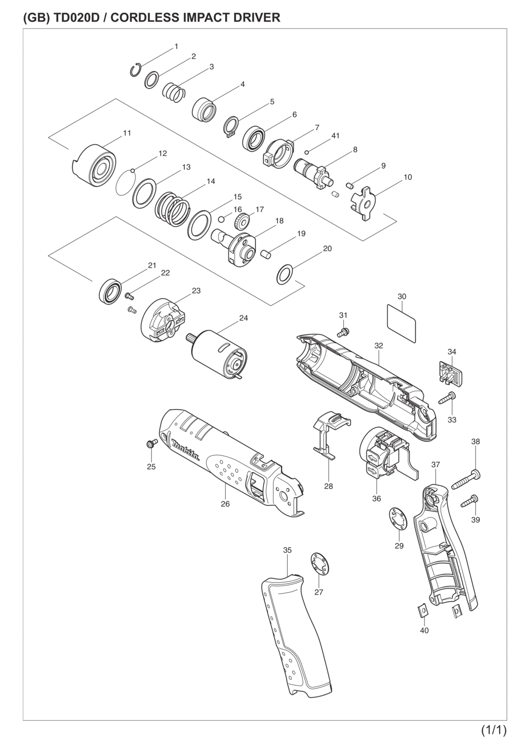 Makita TD020DSE Cordless Impact Driver Spare Parts