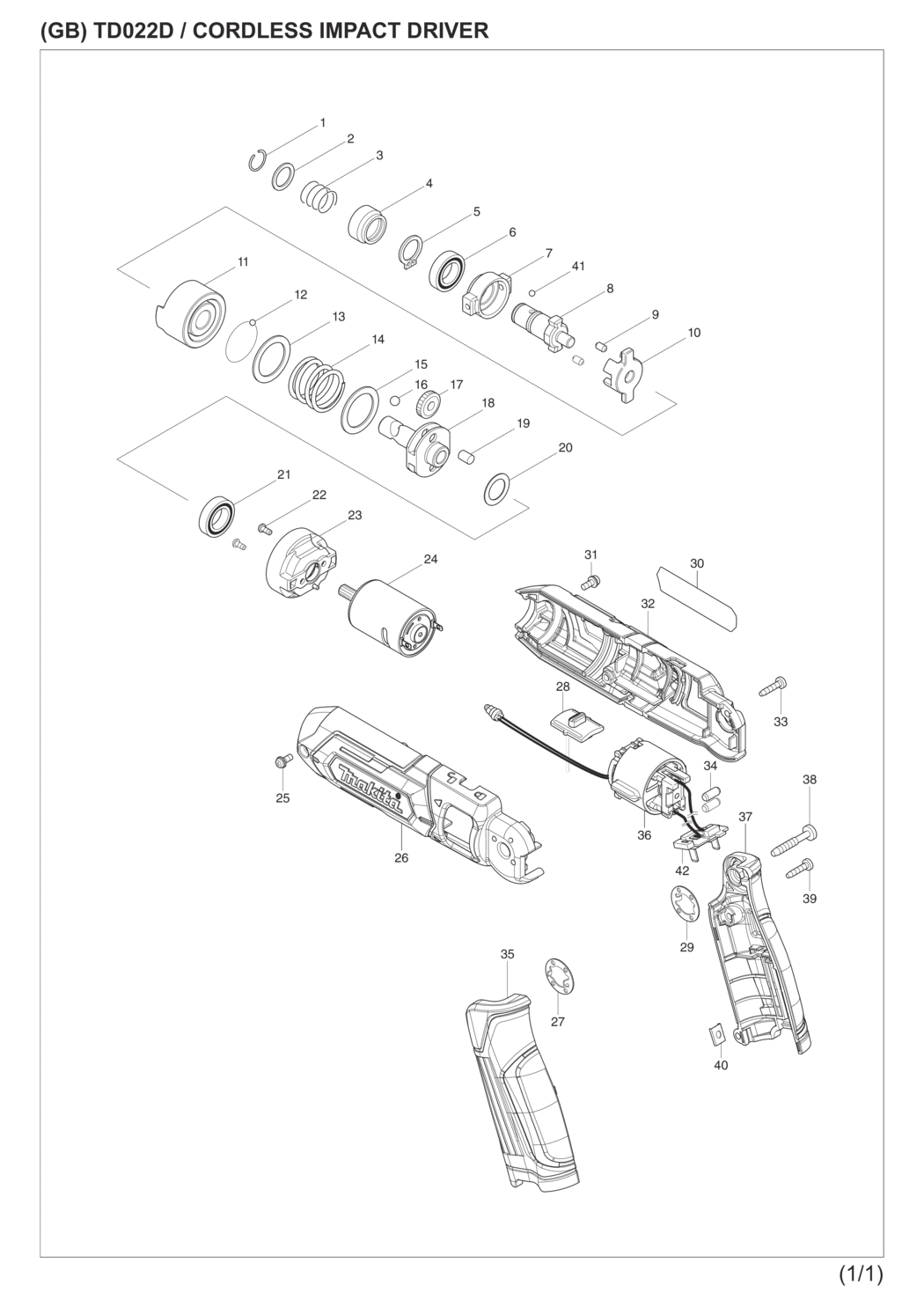 Makita TD022DSE Cordless Impact Driver Spare Parts