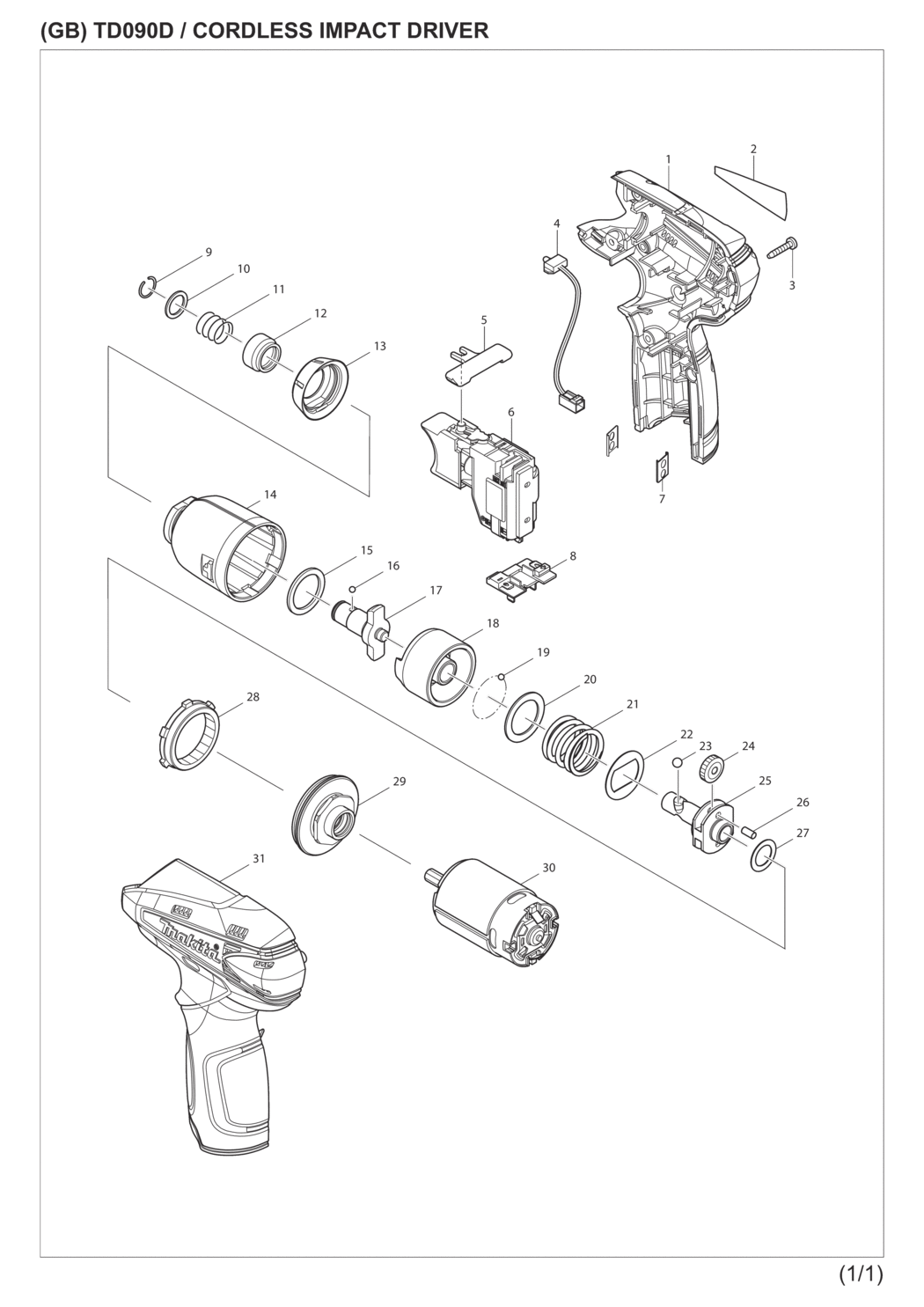 Makita TD090DWE Cordless Impact Driver Spare Parts