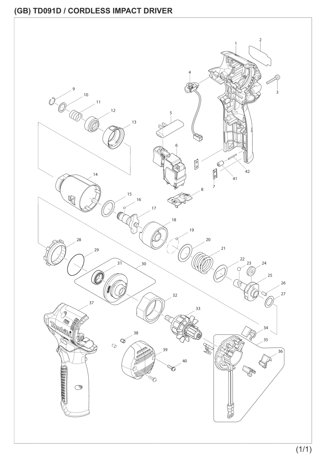 Makita TD091DWE Cordless Impact Driver Spare Parts